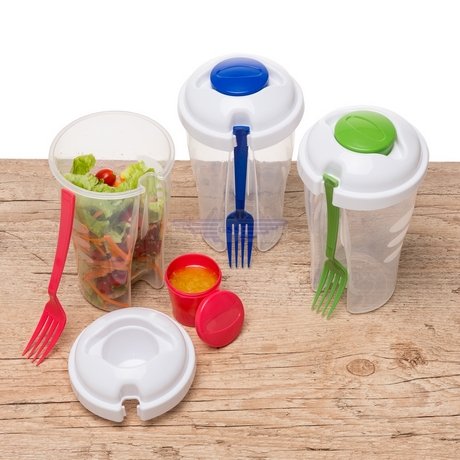 Copo Salada 850ml com Garfo e Suporte para Molho 